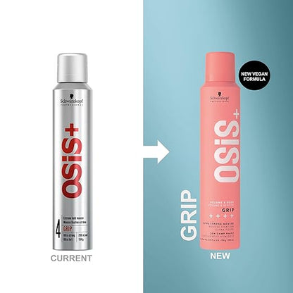 Schwarzkopf NEW OSiS+ GRIP Extra Strong Voume Mousse | Extra Stong Hold | Maximum Volume & Bounce | Anti-Frizz & Shine | Heat Protection up to 250°C/450°F, 200ml