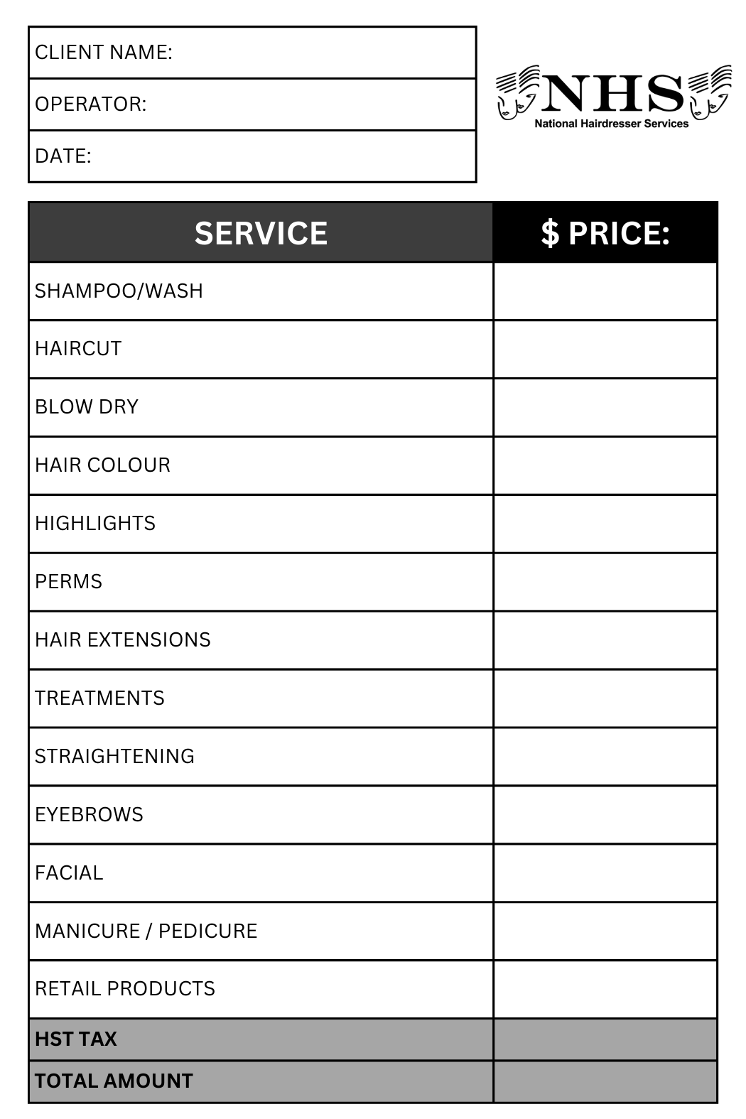 NHS Salon Check/ Receipt Pad 50 pages