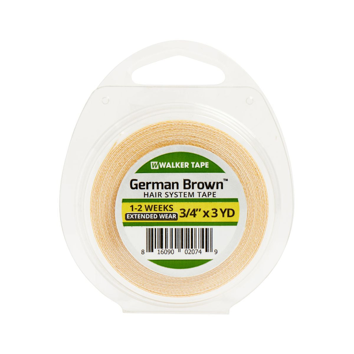 A roll of Walker Tape German Brown hair system tape, extended wear 1-2 weeks, 3/4 inch x 3 yards.