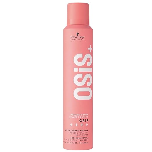 Schwarzkopf NEW OSiS+ GRIP Extra Strong Voume Mousse | Extra Stong Hold | Maximum Volume & Bounce | Anti-Frizz & Shine | Heat Protection up to 250°C/450°F, 200ml