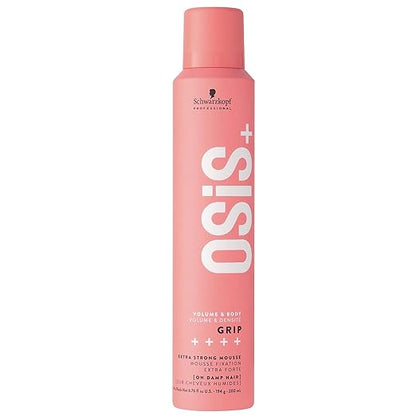 Schwarzkopf NEW OSiS+ GRIP Extra Strong Voume Mousse | Extra Stong Hold | Maximum Volume & Bounce | Anti-Frizz & Shine | Heat Protection up to 250°C/450°F, 200ml
