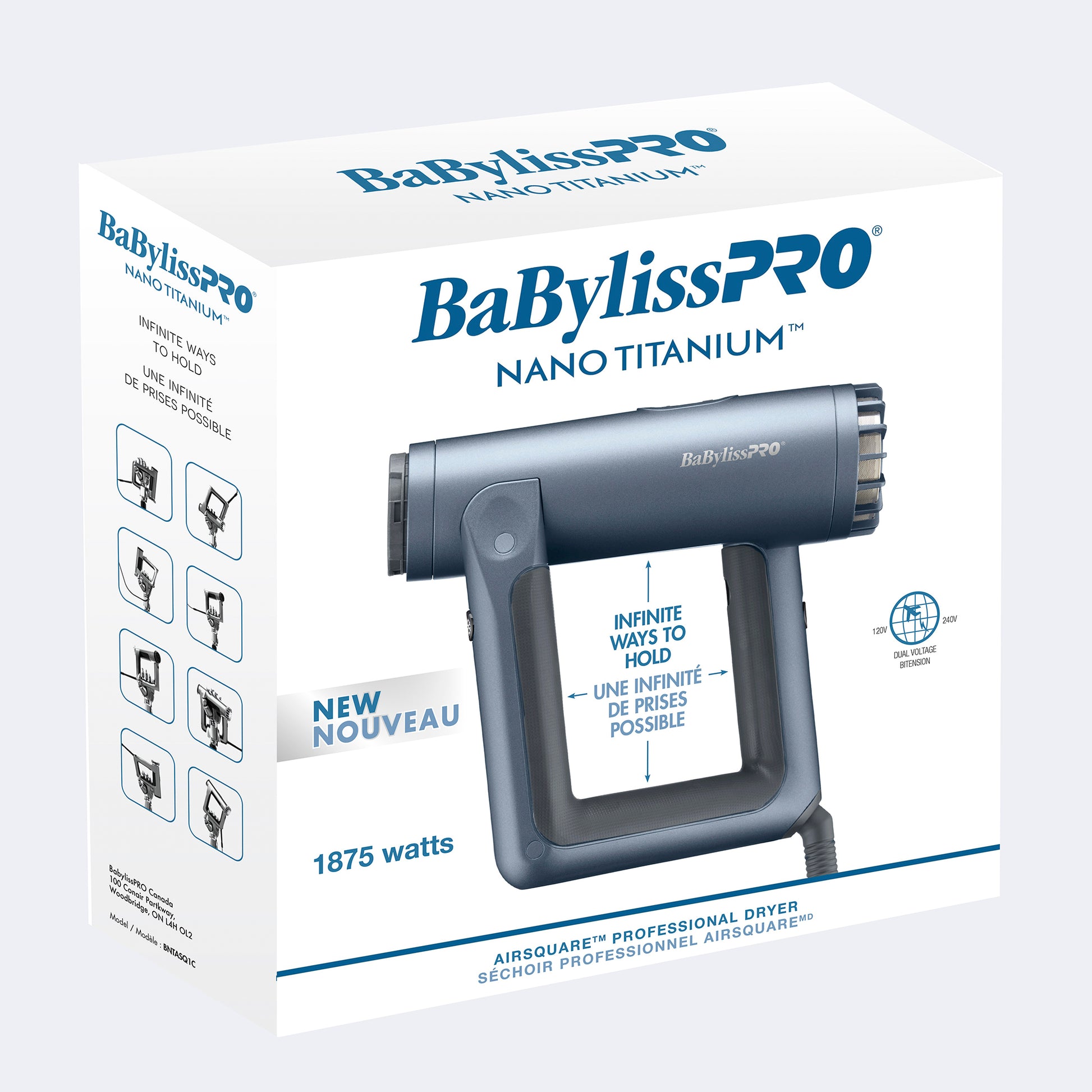 BaBylissPRO Nano Titanium AirSquare Professional Hair Dryer  1875W High-Speed 