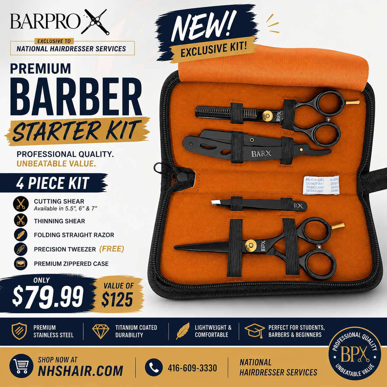 BarPro X Premium Barber Starter Kit – 4 Piece Stainless Steel Set