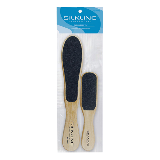 SILKLINE Two-Sided Foot File with Oak Wood Handle - Full and Mini Size Duo