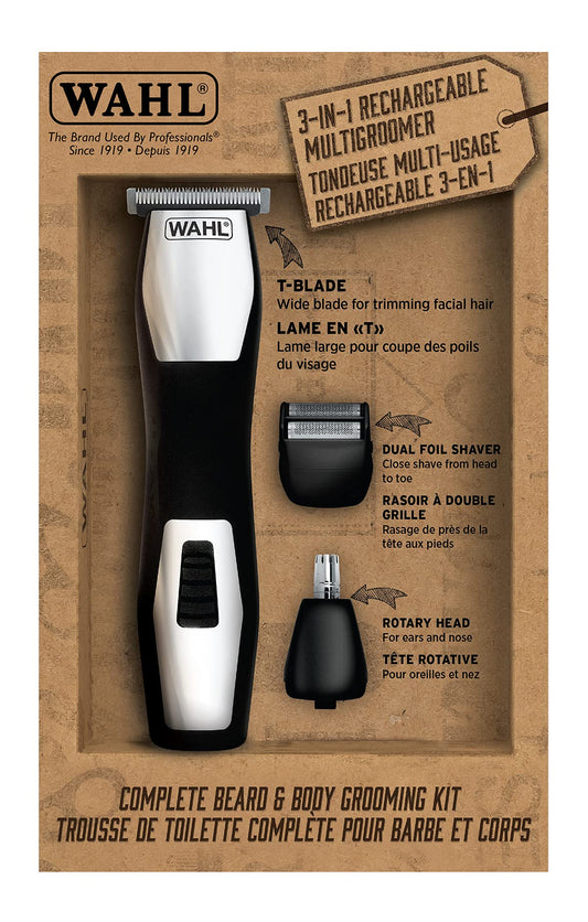 Wahl Complete Beard & Body Grooming Kit, 3-In-1 Rechargeable Multigroomer Trimmer